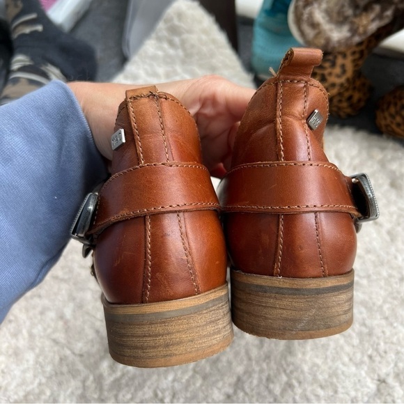 Musse & Cloud: Cognac Leather Slip On Gypsy Western Metal Buckle  Ankle Booties - Picture 8 of 11